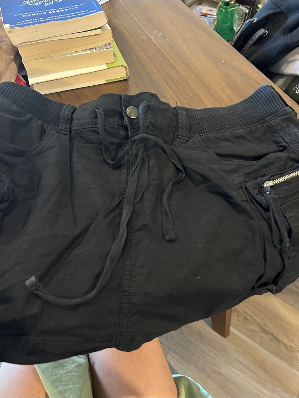 American Eagle Outfitters Black Mini Skirt with Drawstring & Zip Pocket